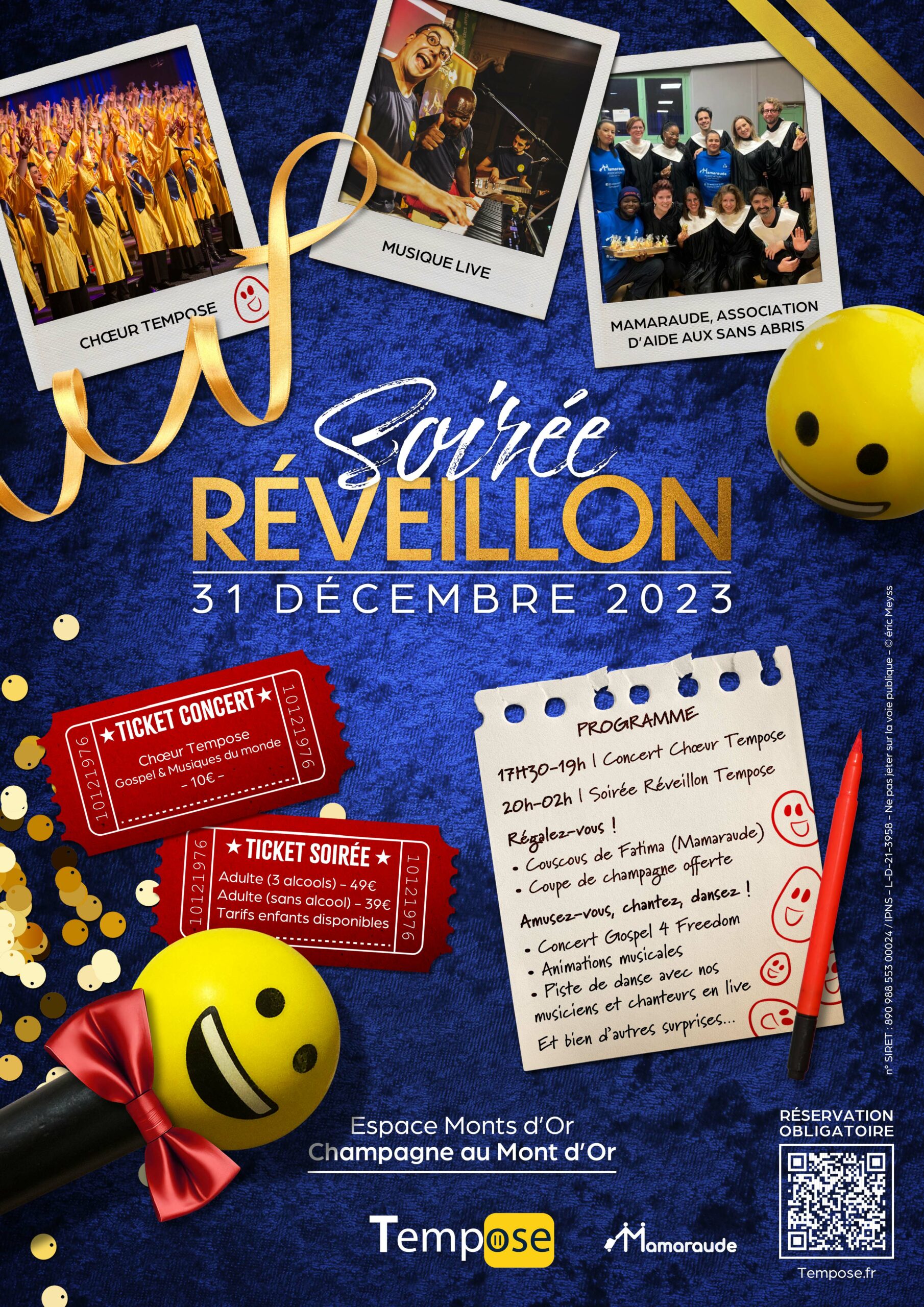 Affiche Soirée Réveillon, 31 décembre 2024 à Champagne aux Mots d'Or, Tempose et Mamaraude