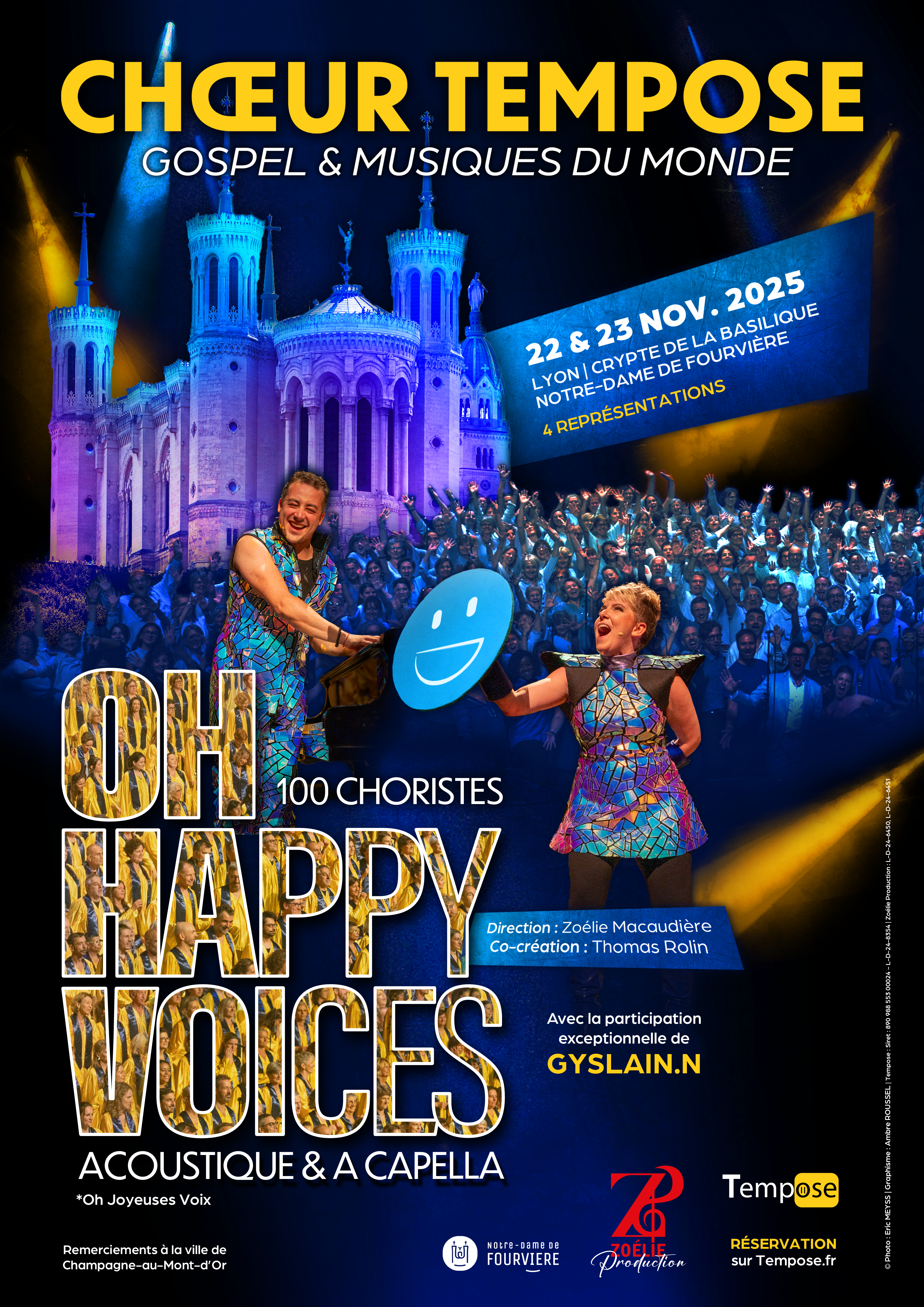 Affiche Chœur Tempose | Oh Happy Voices | 4 représentation à la Crypte de la Basilique Notre-Dame de Fourvière | 22 et 23 novembre 2025